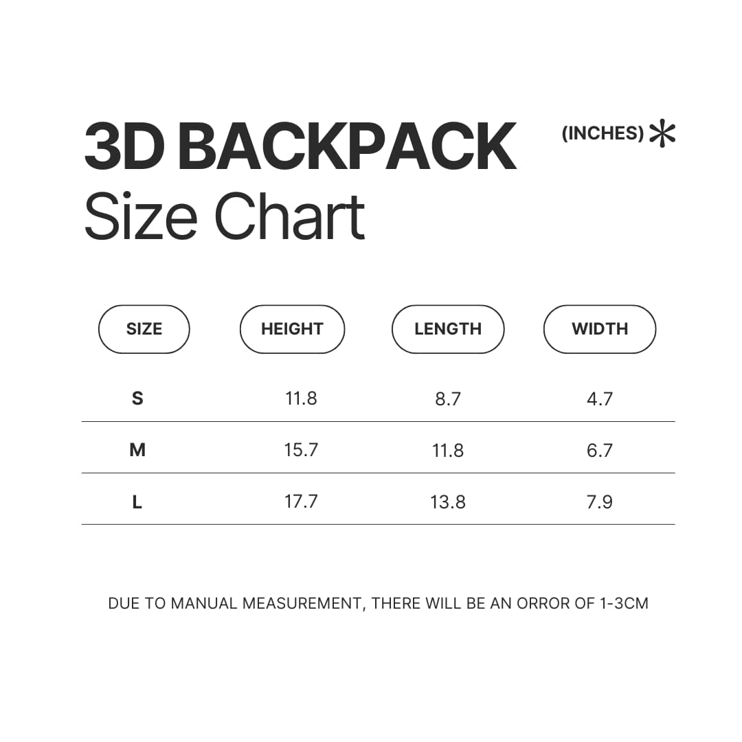 3D Backpack Size Chart - Nana Merch