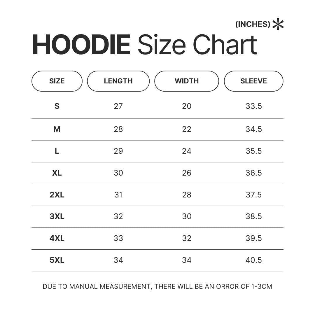 Hoodie Size Chart - Nana Merch