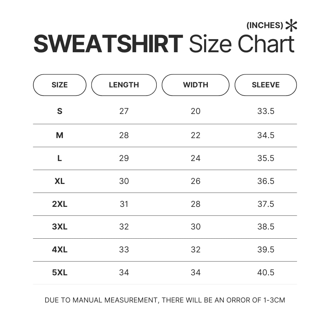 Sweatshirt Size Chart - Nana Merch