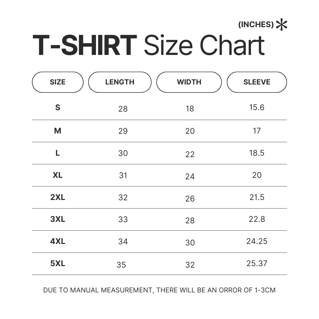 T shirt Size Chart - Nana Merch